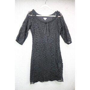 Garnet Hill Black Lace 3/4 Sleeve Sheer Dress-Lined-Size 4-Goth